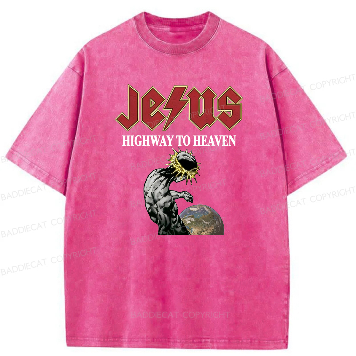 Baddiecat Jesus' Path To Heaven Washed T-shirt