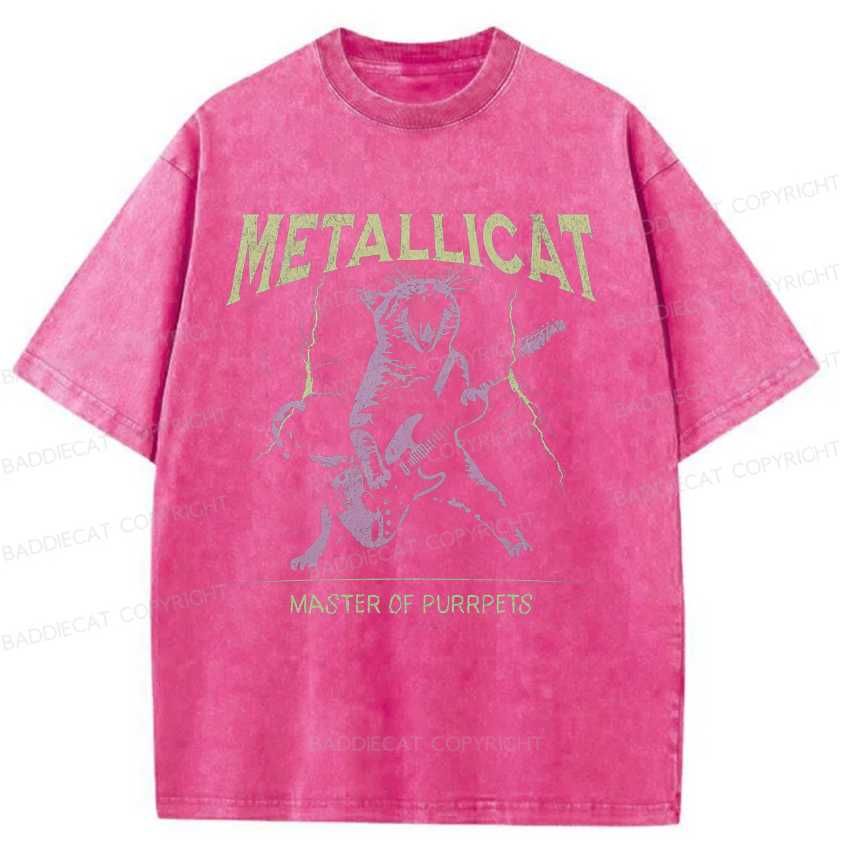 Baddiecat Funny Guitar Cat Washed T-shirt