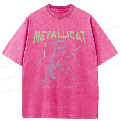 Baddiecat Funny Guitar Cat Washed T-shirt