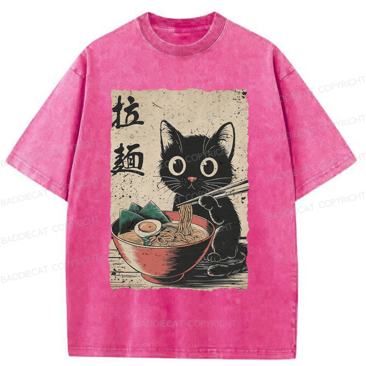 Baddiecat Ramen Cat Washed T-shirt