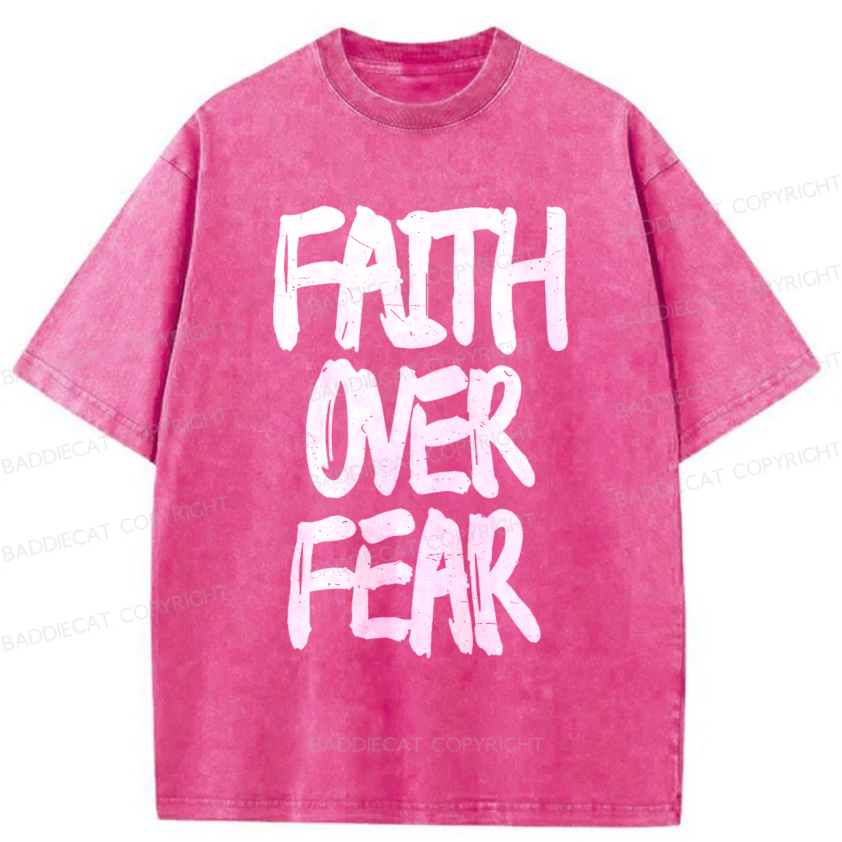 Baddiecat Faith Overcomes Fear Washed T-shirt