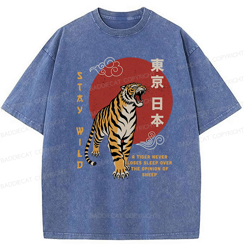 Baddiecat Japanese-style Tokyo Tiger Washed T-shirt
