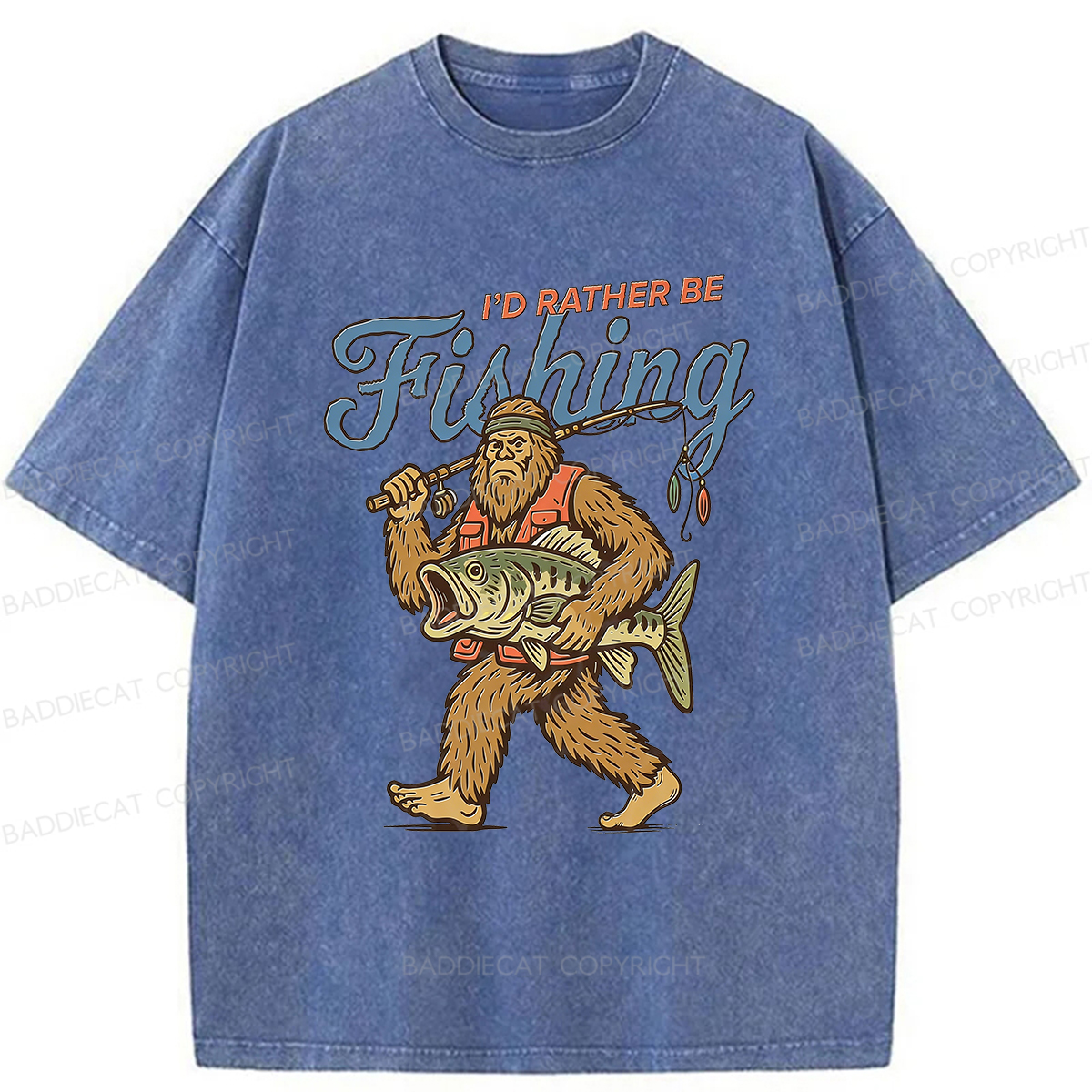 Baddiecat Bigfoot Fishing Washed T-shirt