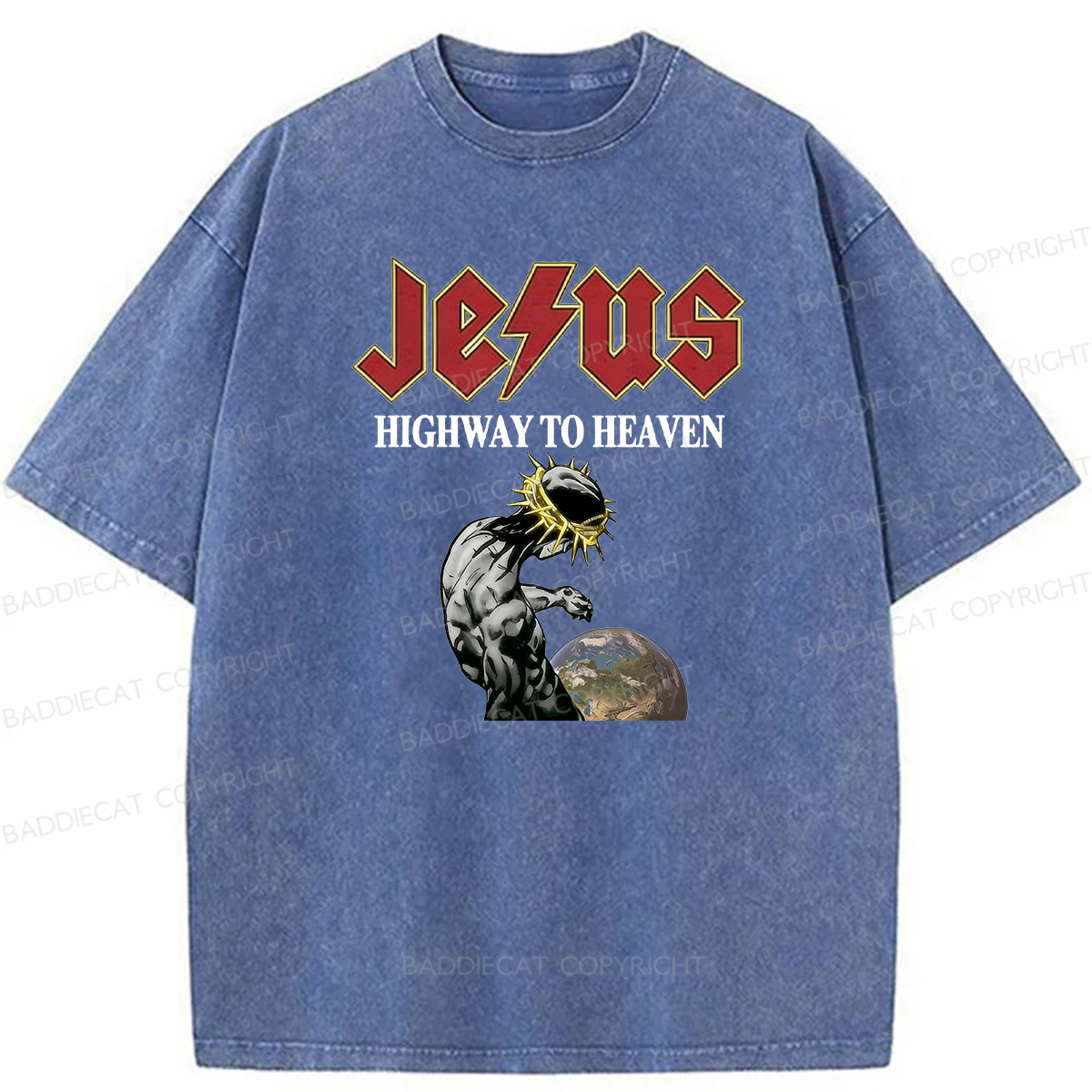 Baddiecat Jesus' Path To Heaven Washed T-shirt
