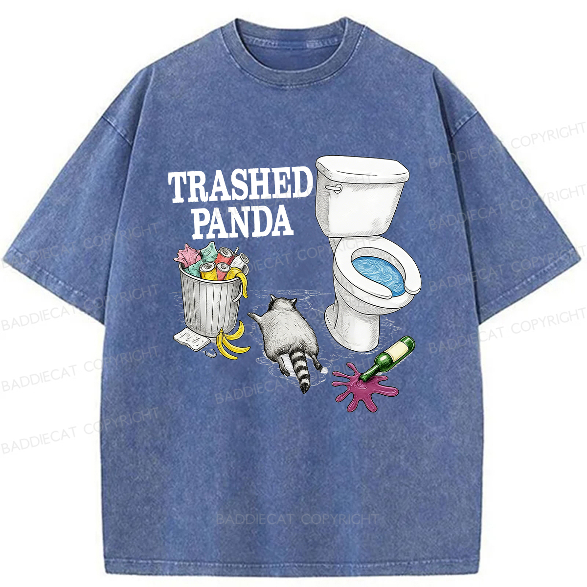 Baddiecat Drunk Raccoon Fun Washed T-shirt