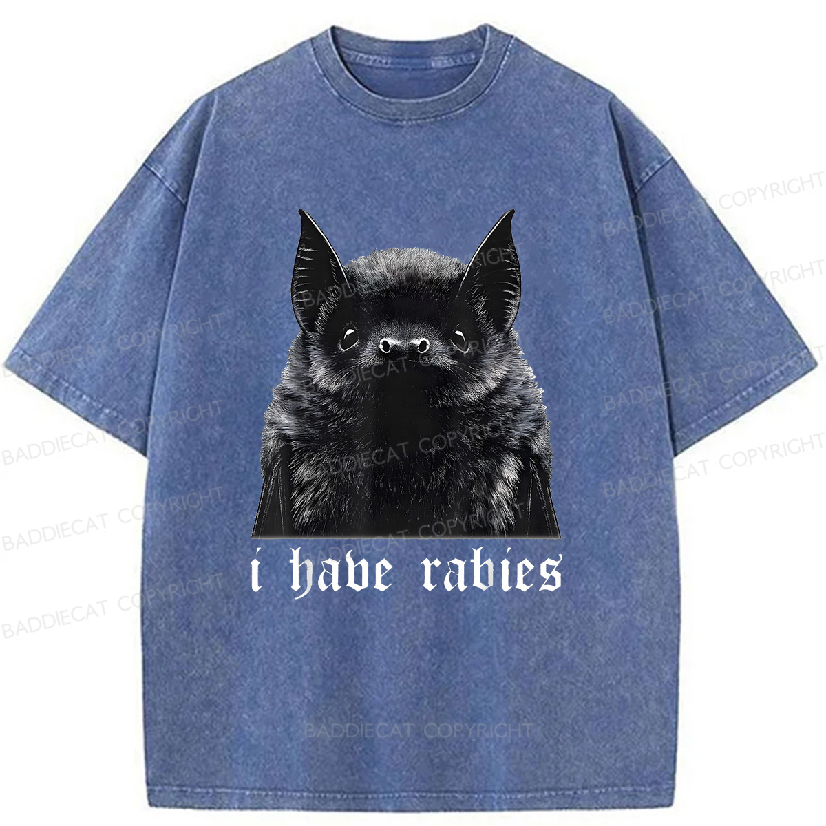 Baddiecat I Have Rabies Bat Pattern Washed T-shirt
