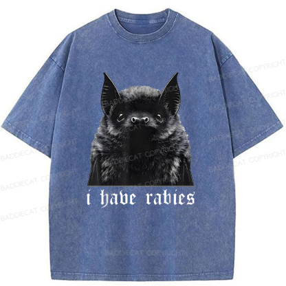 Baddiecat I Have Rabies Bat Pattern Washed T-shirt