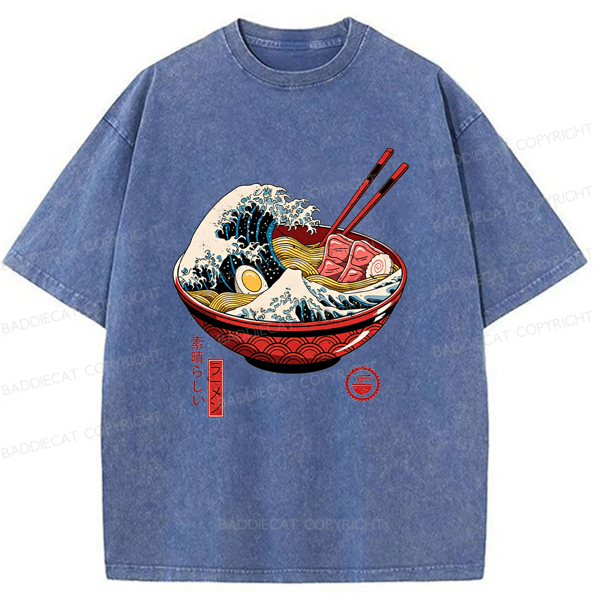 Baddiecat Great Ramen Wave Washed T-shirt