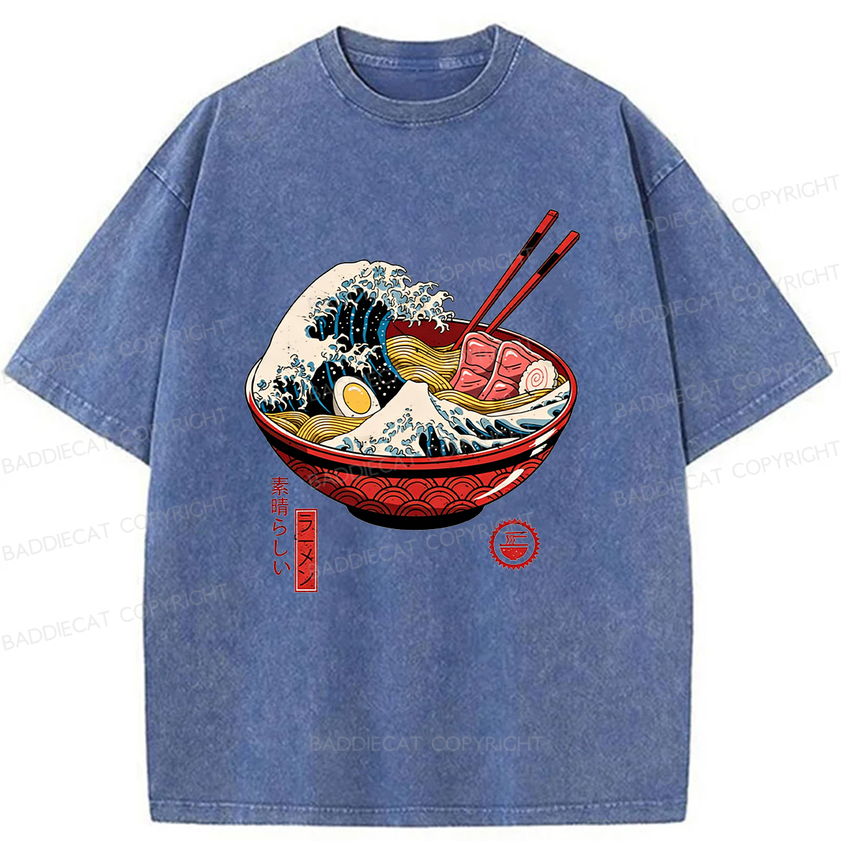 Baddiecat Great Ramen Wave Washed T-shirt