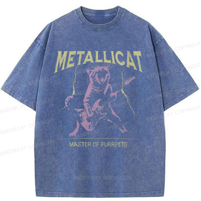 Baddiecat Funny Guitar Cat Washed T-shirt
