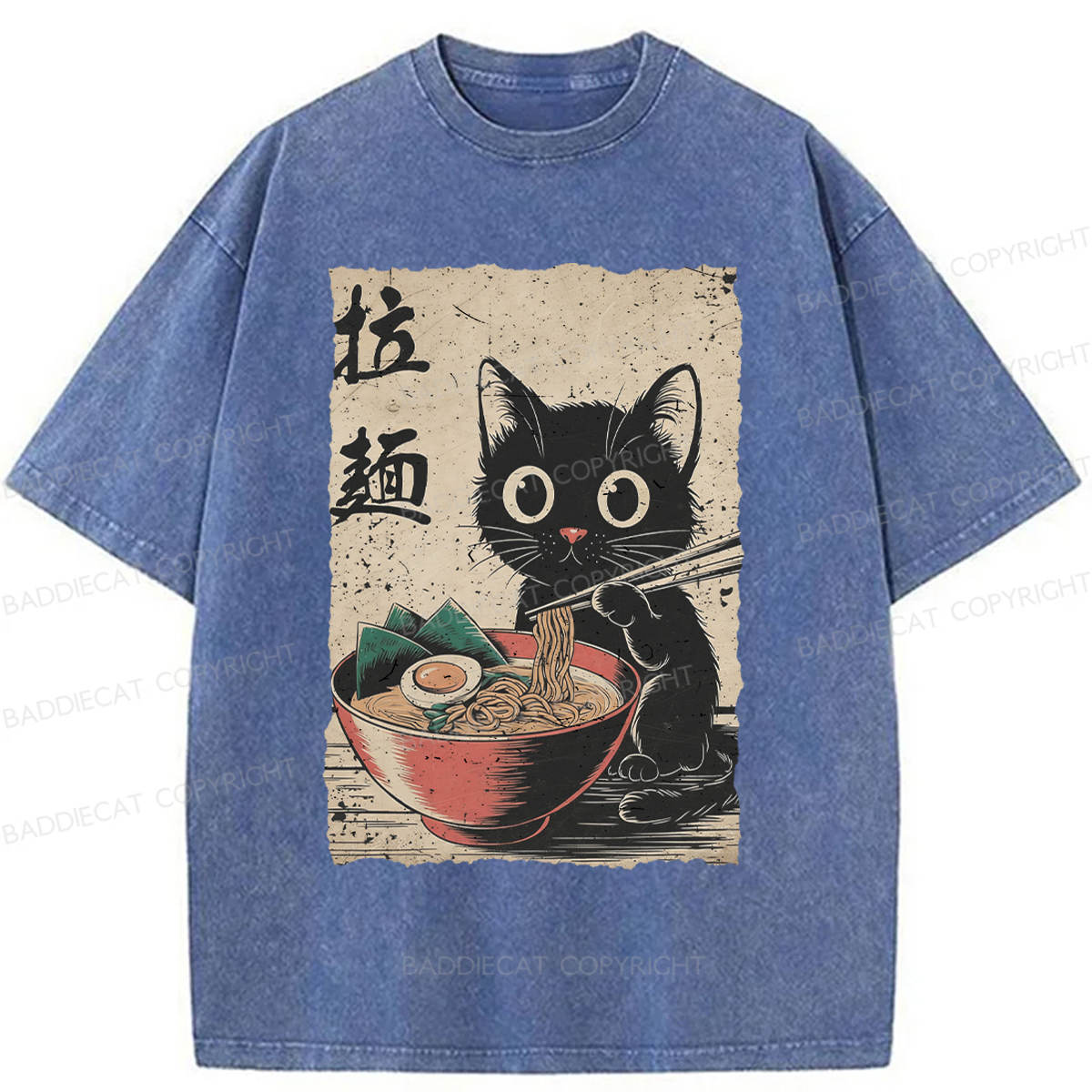 Baddiecat Ramen Cat Washed T-shirt