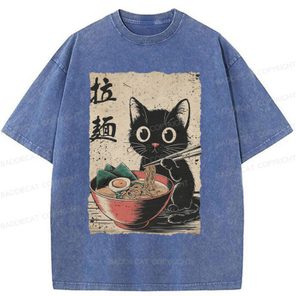 Baddiecat Ramen Cat Washed T-shirt