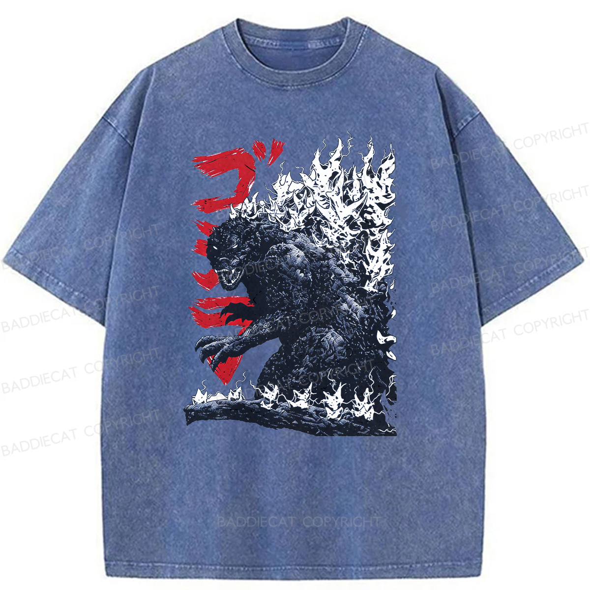 Baddiecat Raging Godzilla Washed T-shirt