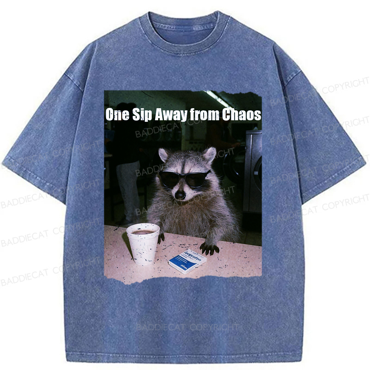 Baddiecat One Sip Away From Chaos Washed T-shirt
