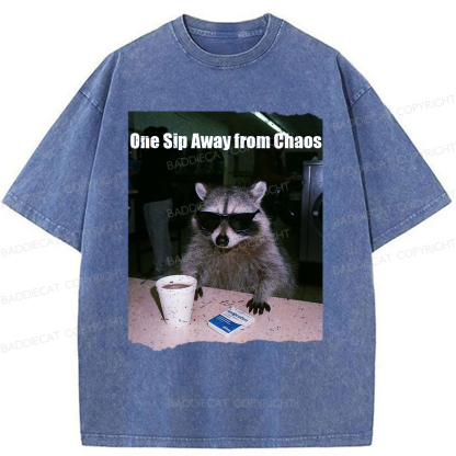 Baddiecat One Sip Away From Chaos Washed T-shirt