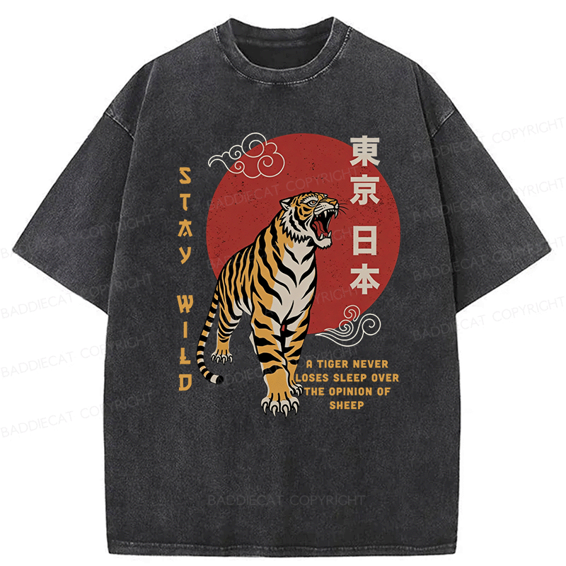 Baddiecat Japanese-style Tokyo Tiger Washed T-shirt