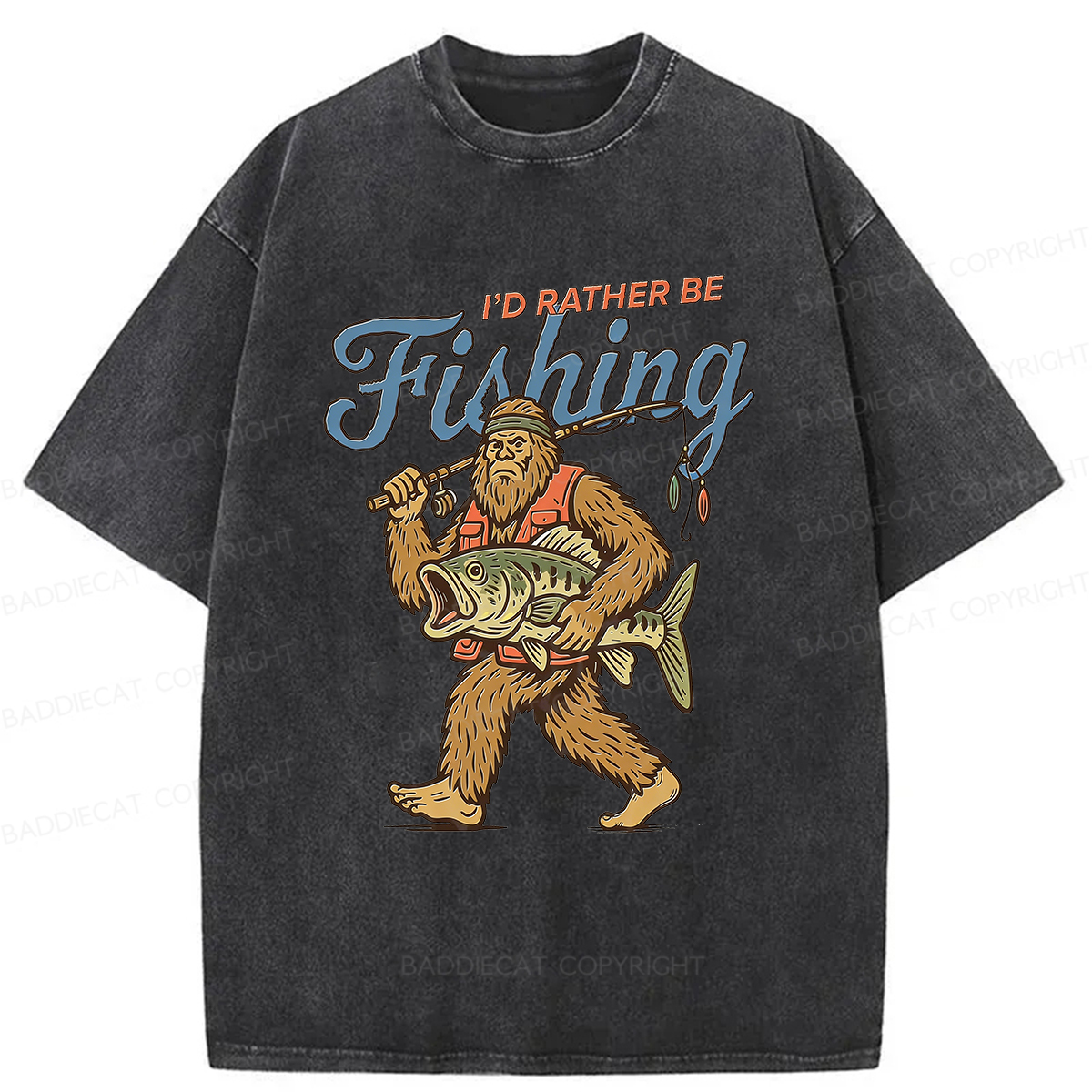 Baddiecat Bigfoot Fishing Washed T-shirt