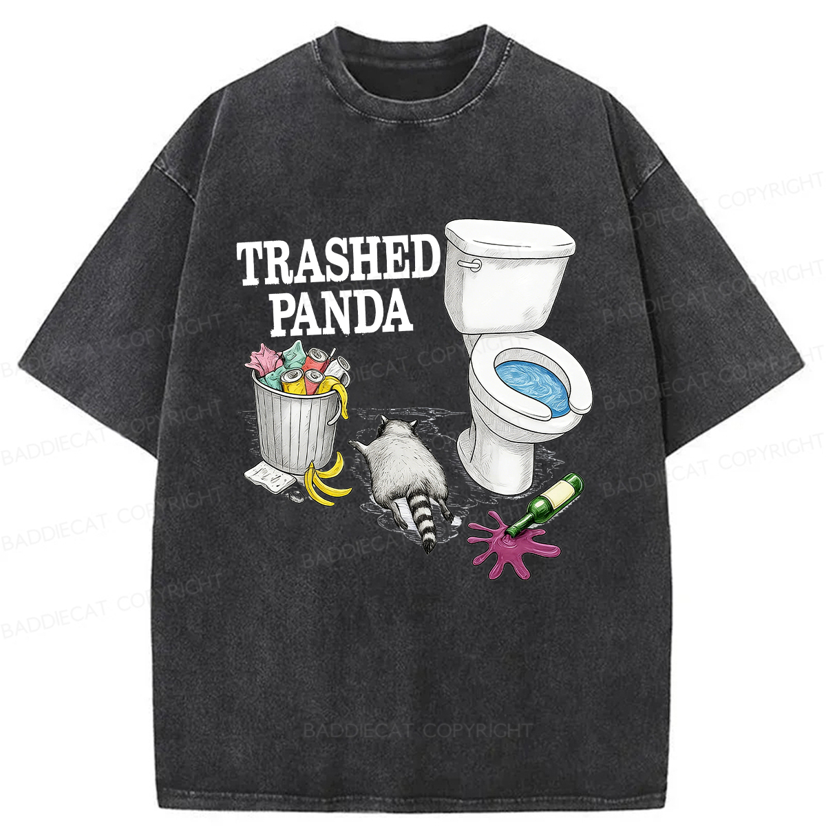 Baddiecat Drunk Raccoon Fun Washed T-shirt