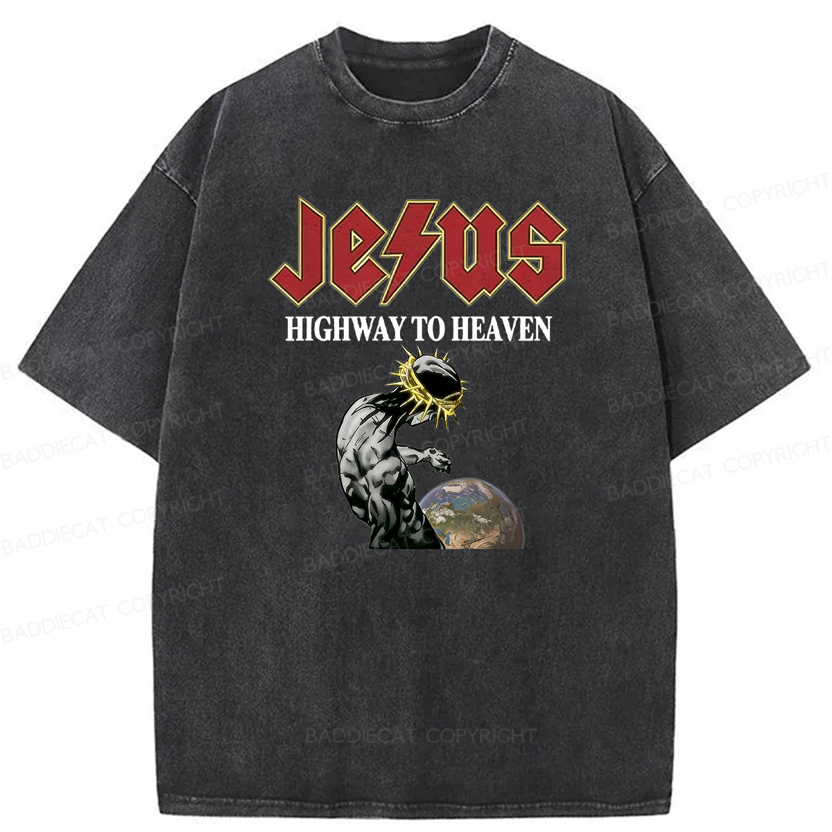 Baddiecat Jesus' Path To Heaven Washed T-shirt