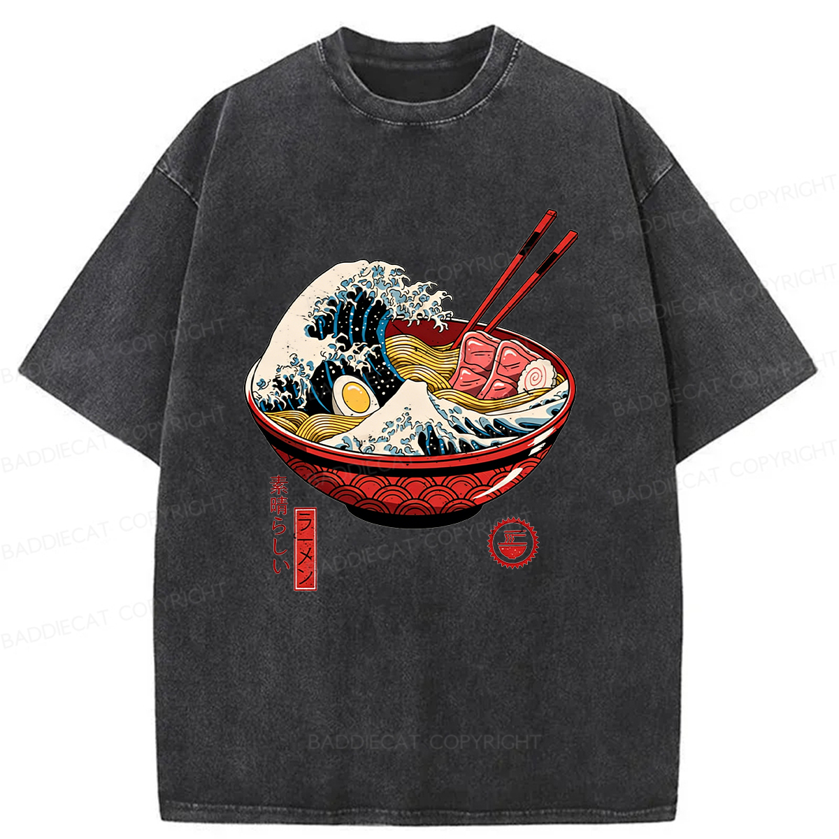 Baddiecat Great Ramen Wave Washed T-shirt