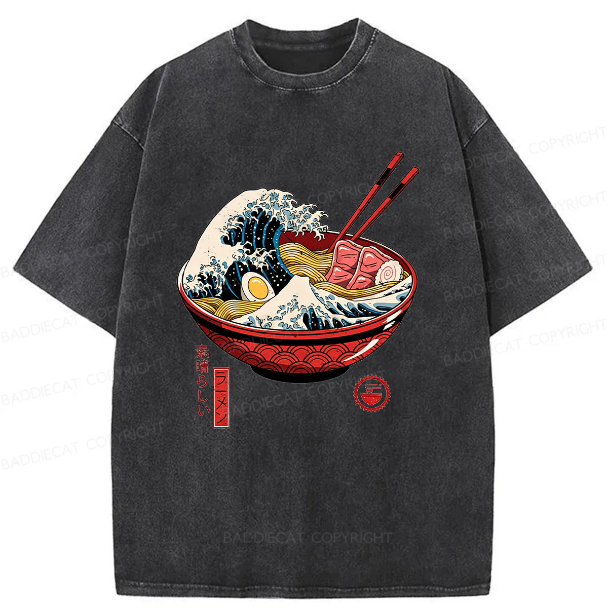 Baddiecat Great Ramen Wave Washed T-shirt