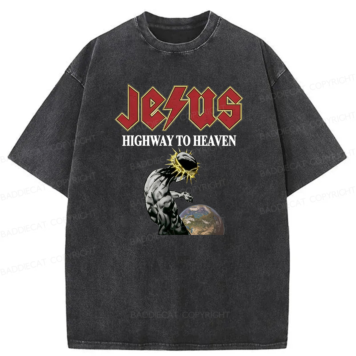 Baddiecat Jesus' Path To Heaven Washed T-shirt