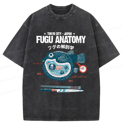 Baddiecat Fugu Anatomy Tokyo  Washed T-shirt