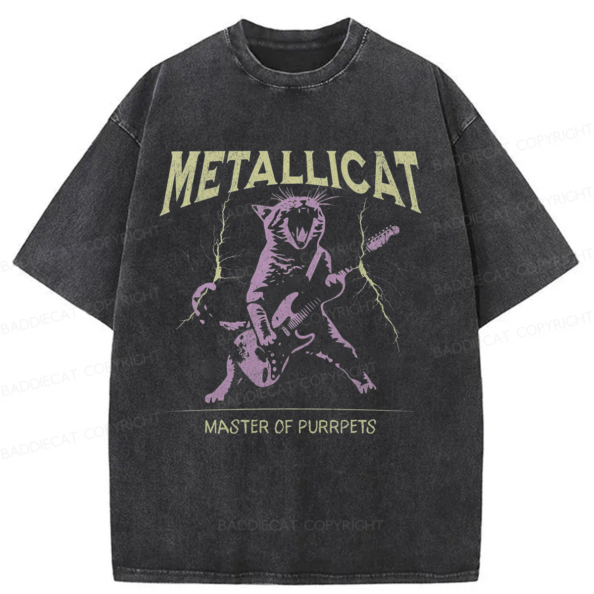Baddiecat Funny Guitar Cat Washed T-shirt