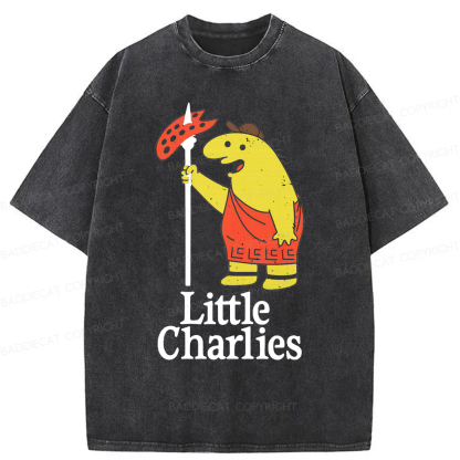 Baddiecat Little Charlie's Funny Meme Washed T-shirt