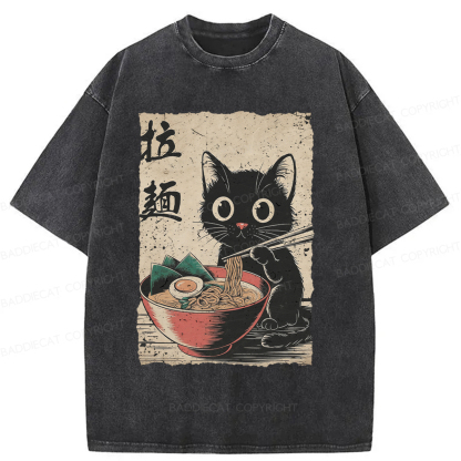 Baddiecat Ramen Cat Washed T-shirt