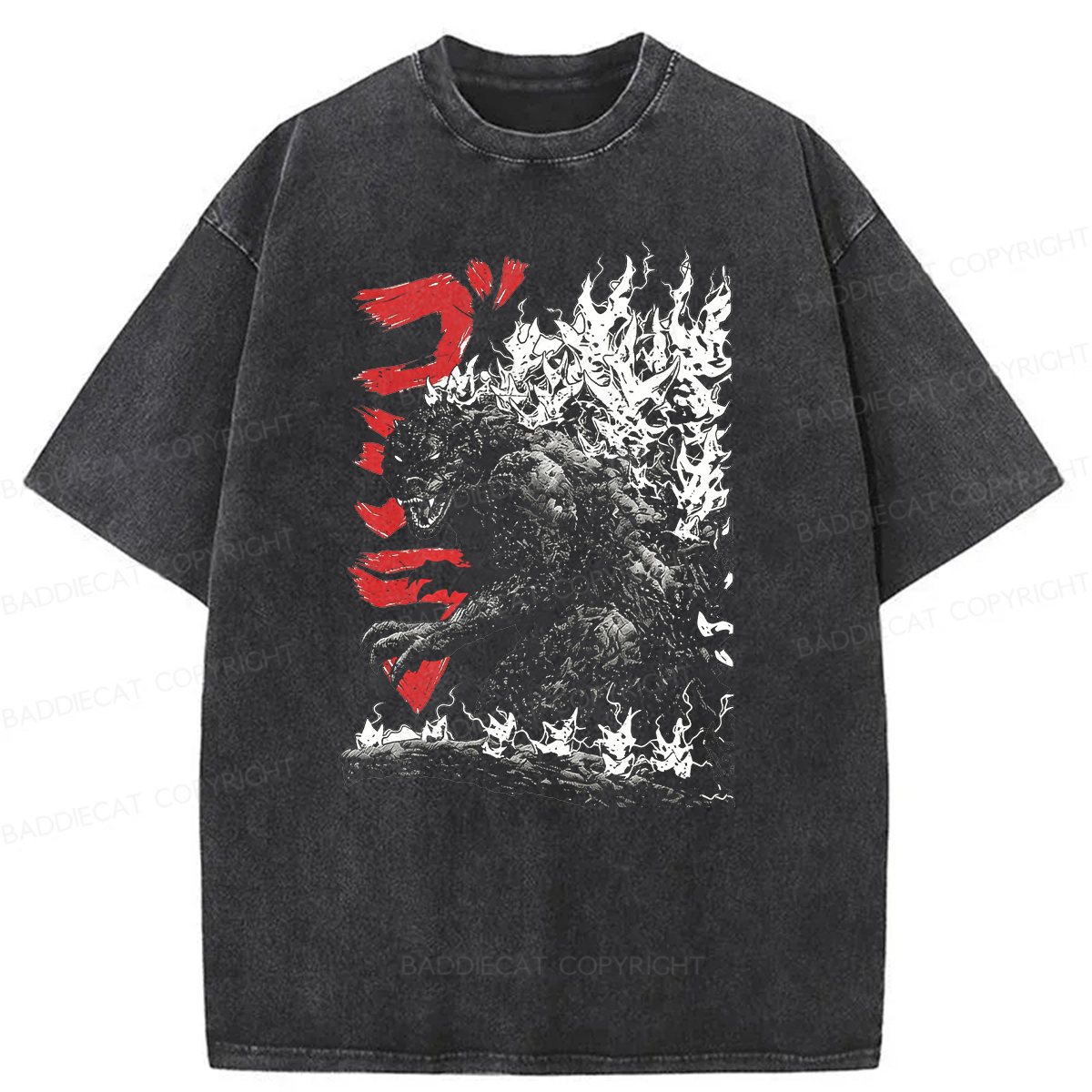 Baddiecat Raging Godzilla Washed T-shirt