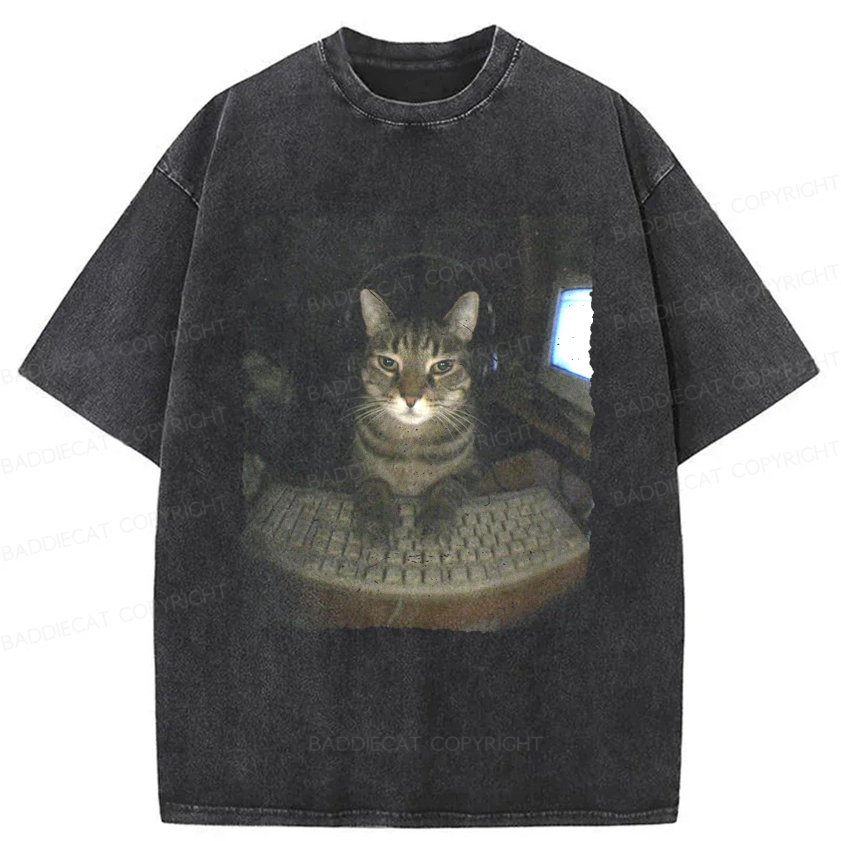 Baddiecat Hacker Cat Washed T-shirt