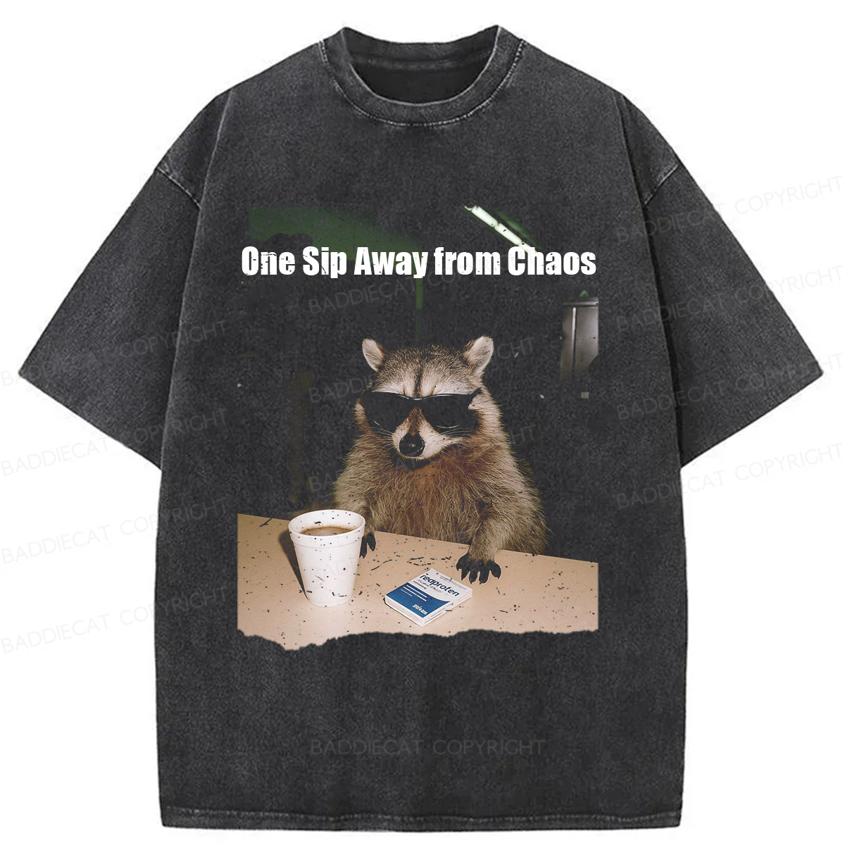 Baddiecat One Sip Away From Chaos Washed T-shirt
