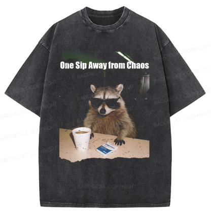 Baddiecat One Sip Away From Chaos Washed T-shirt