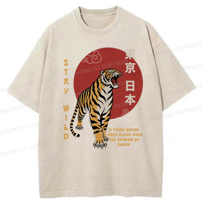 Baddiecat Japanese-style Tokyo Tiger Washed T-shirt