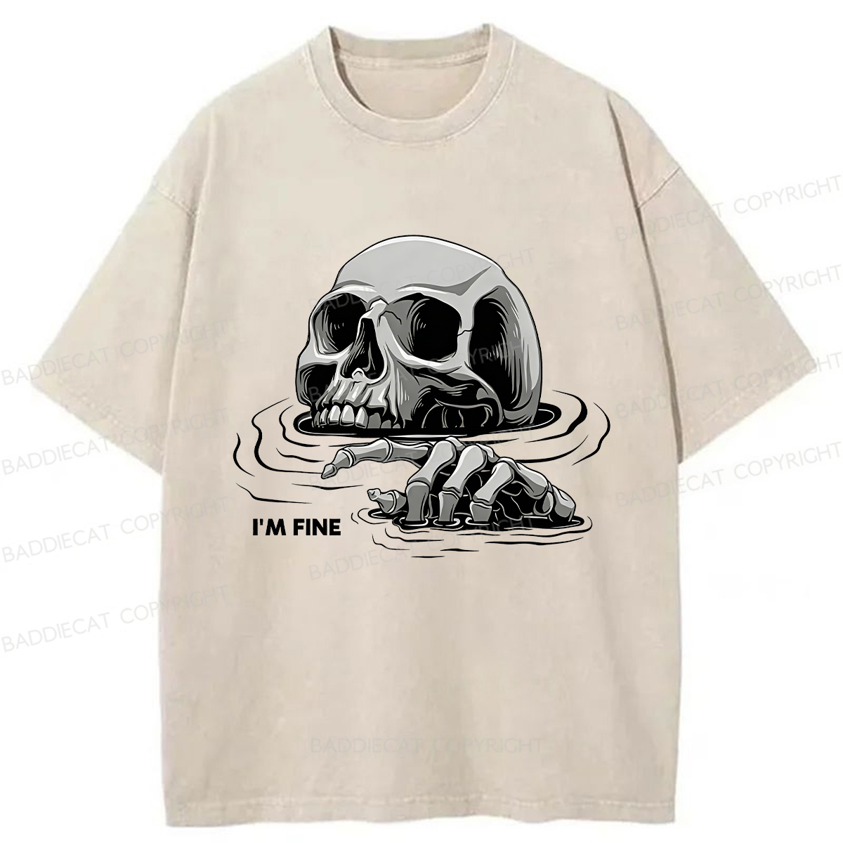 Baddiecat I'm Fine Drowning Skeleton Washed T-shirt