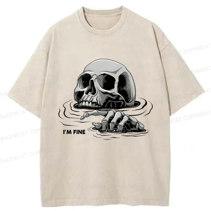 Baddiecat I'm Fine Drowning Skeleton Washed T-shirt