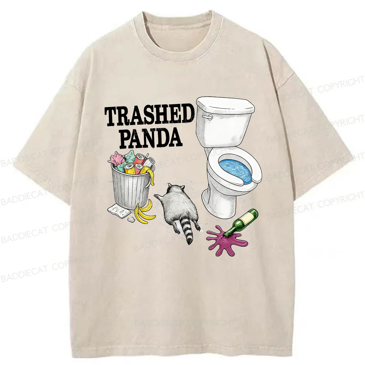 Baddiecat Drunk Raccoon Fun Washed T-shirt