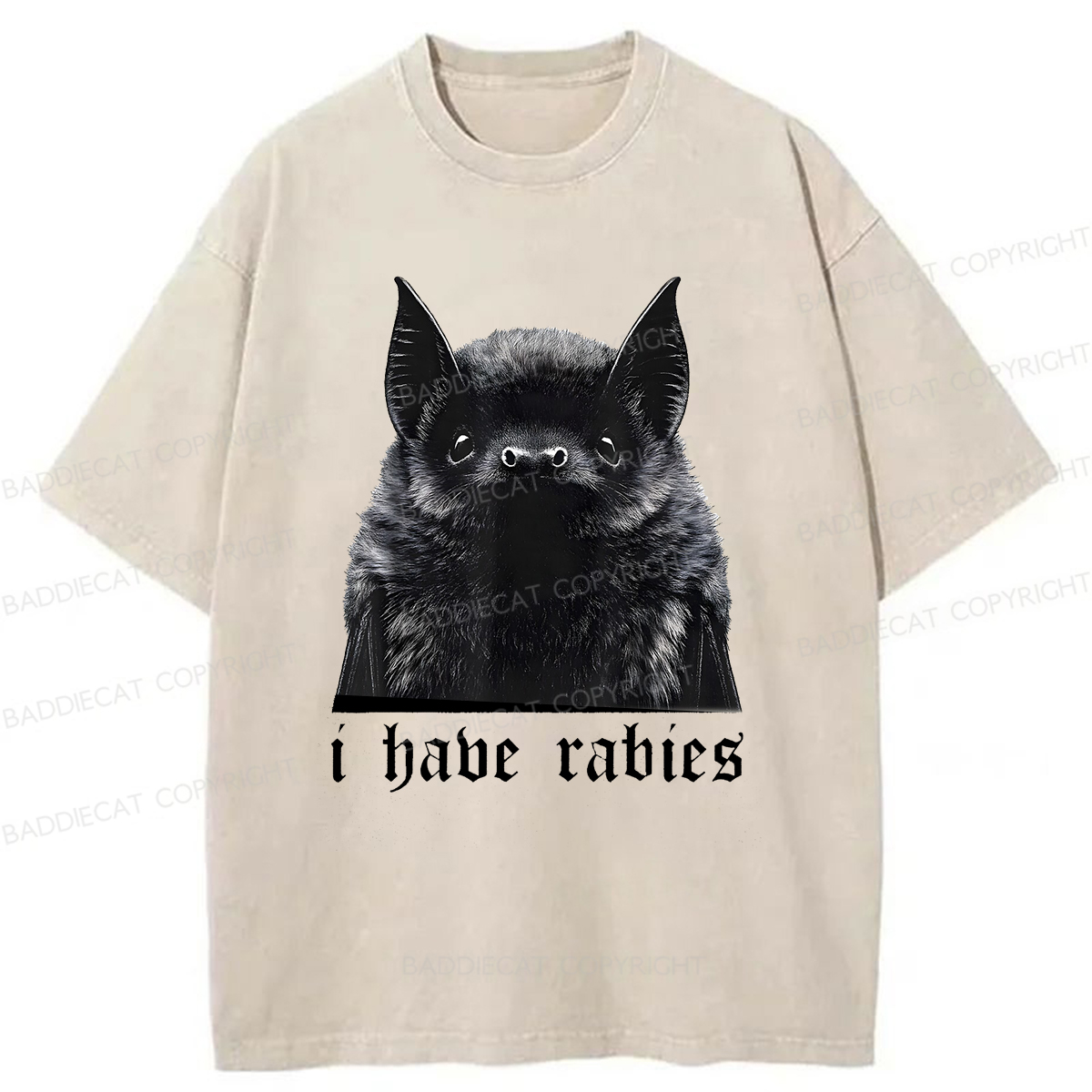 Baddiecat I Have Rabies Bat Pattern Washed T-shirt