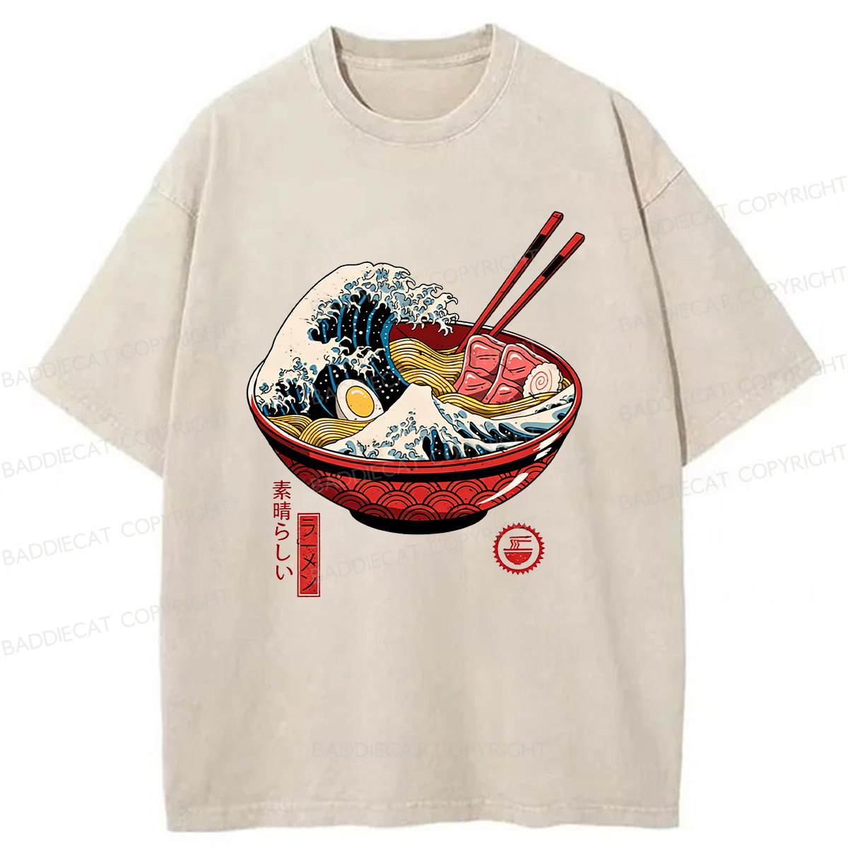 Baddiecat Great Ramen Wave Washed T-shirt