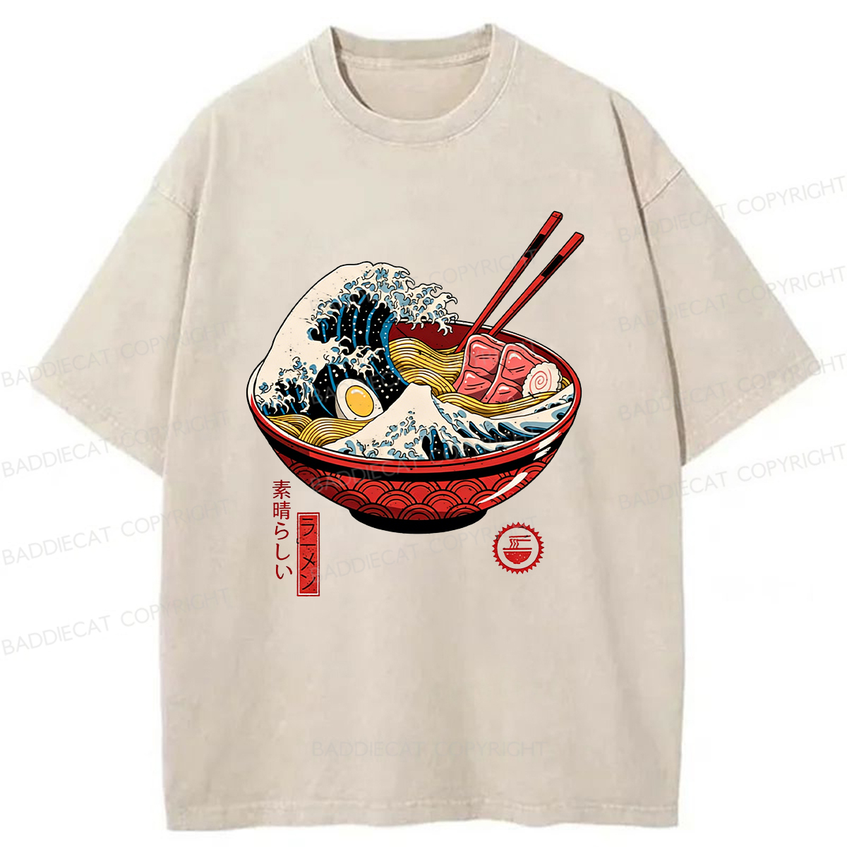 Baddiecat Great Ramen Wave Washed T-shirt