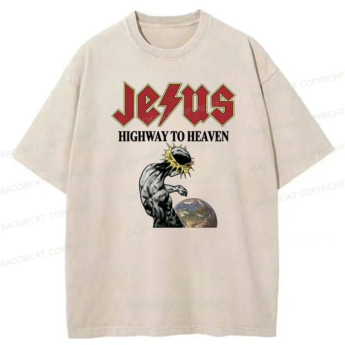 Baddiecat Jesus' Path To Heaven Washed T-shirt