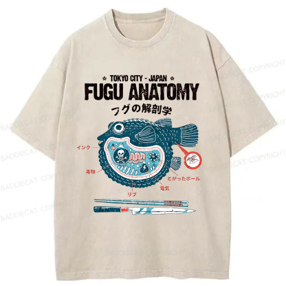 Baddiecat Fugu Anatomy Tokyo  Washed T-shirt