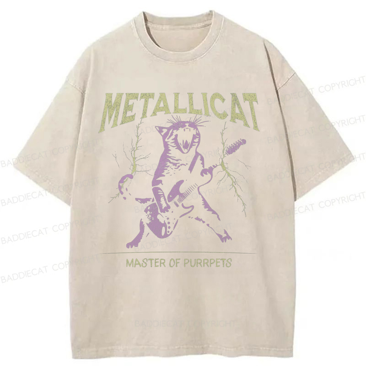Baddiecat Funny Guitar Cat Washed T-shirt