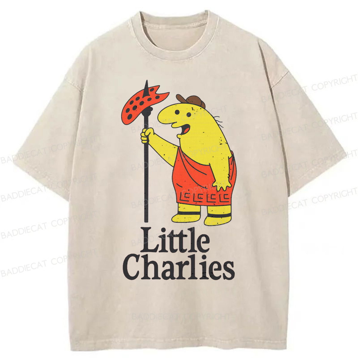 Baddiecat Little Charlie's Funny Meme Washed T-shirt