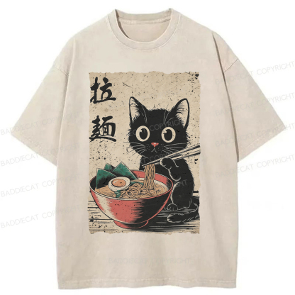 Baddiecat Ramen Cat Washed T-shirt