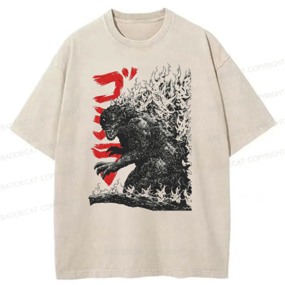 Baddiecat Raging Godzilla Washed T-shirt