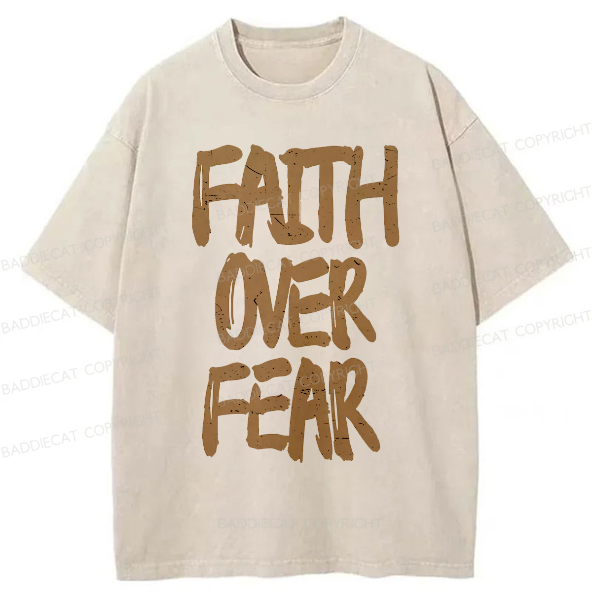 Baddiecat Faith Overcomes Fear Washed T-shirt
