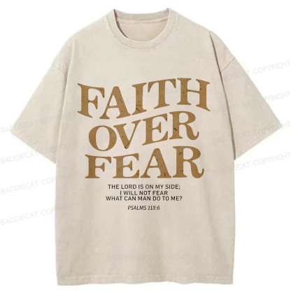 Baddiecat Christian Faith Overcomes Fear Washed T-shirt