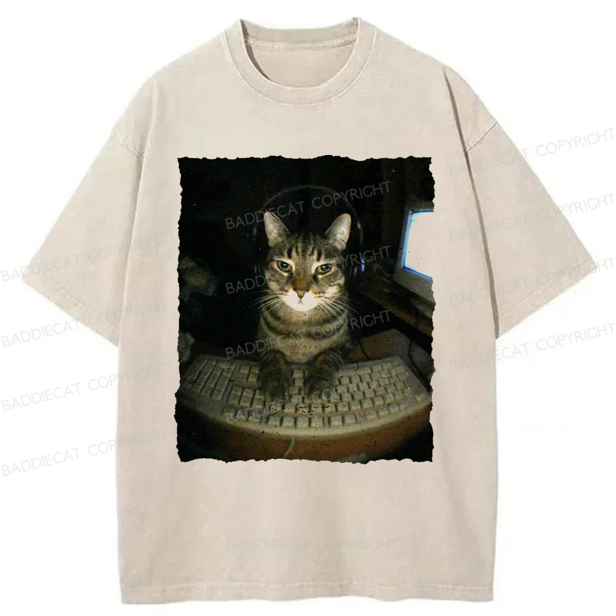 Baddiecat Hacker Cat Washed T-shirt